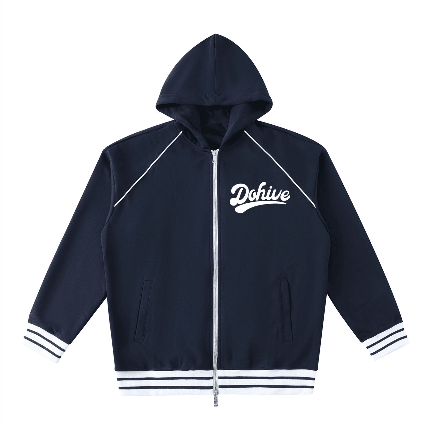 BEESMOOVE DOHIVE Striped Trim Zip-Up Hoodie - Beesmoove