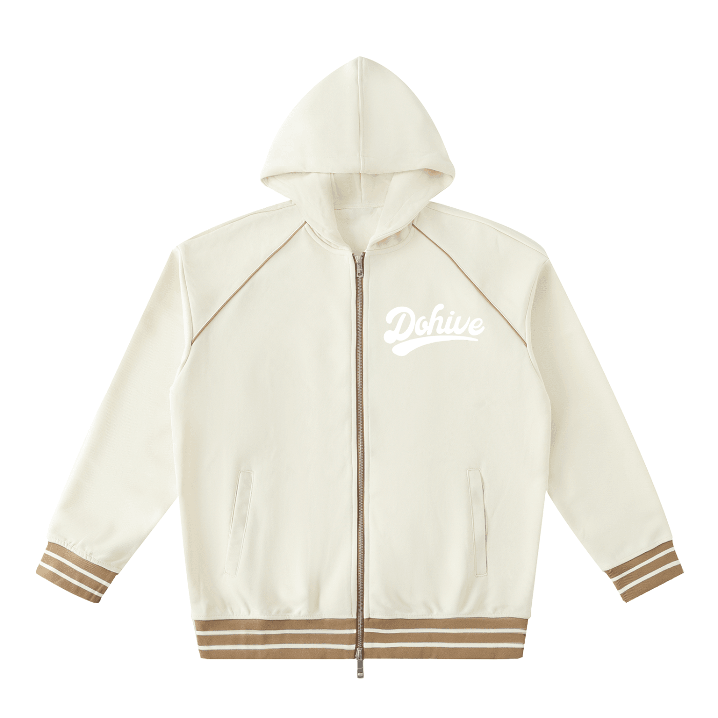BEESMOOVE DOHIVE Striped Trim Zip-Up Hoodie - Beesmoove