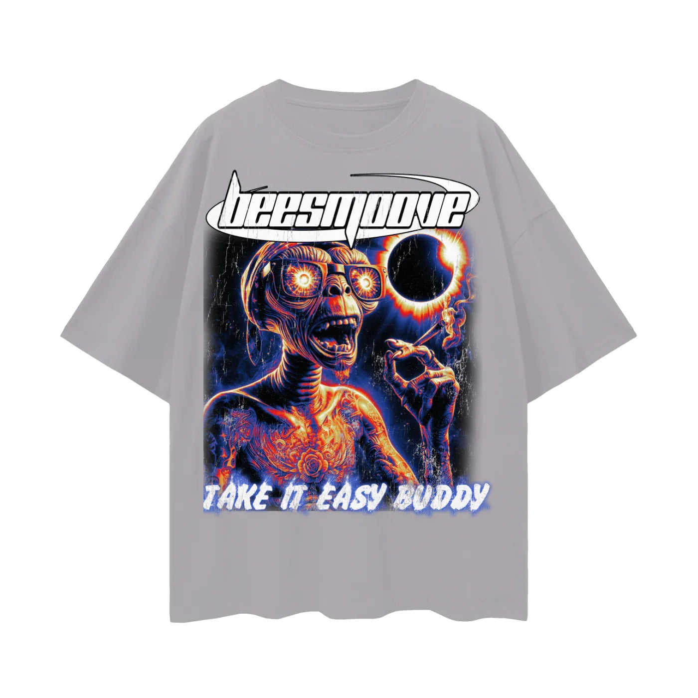 BEESMOOVE Take It Easy Buddy Oversize Deep Drop Shoulder Tee - Beesmoove