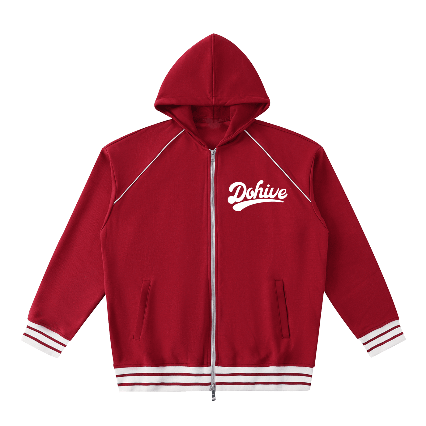 BEESMOOVE DOHIVE Striped Trim Zip-Up Hoodie - Beesmoove