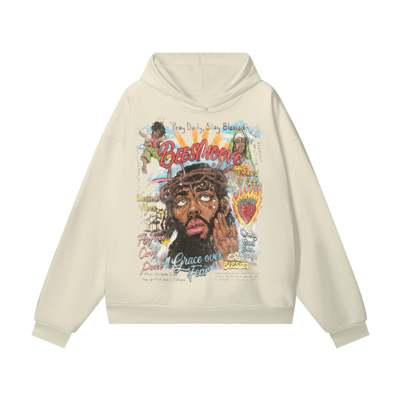BEESMOOVE Grace Over Fear Heavyweight Hidden Pocket Fleece Hoodie - Beesmoove