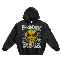 BEESMOOVE SUSPICIOUS SMILE Fleeced Boxy Hoodie - Beesmoove