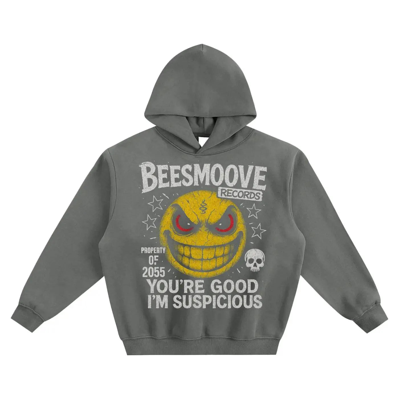 BEESMOOVE SUSPICIOUS SMILE Fleeced Boxy Hoodie - Beesmoove