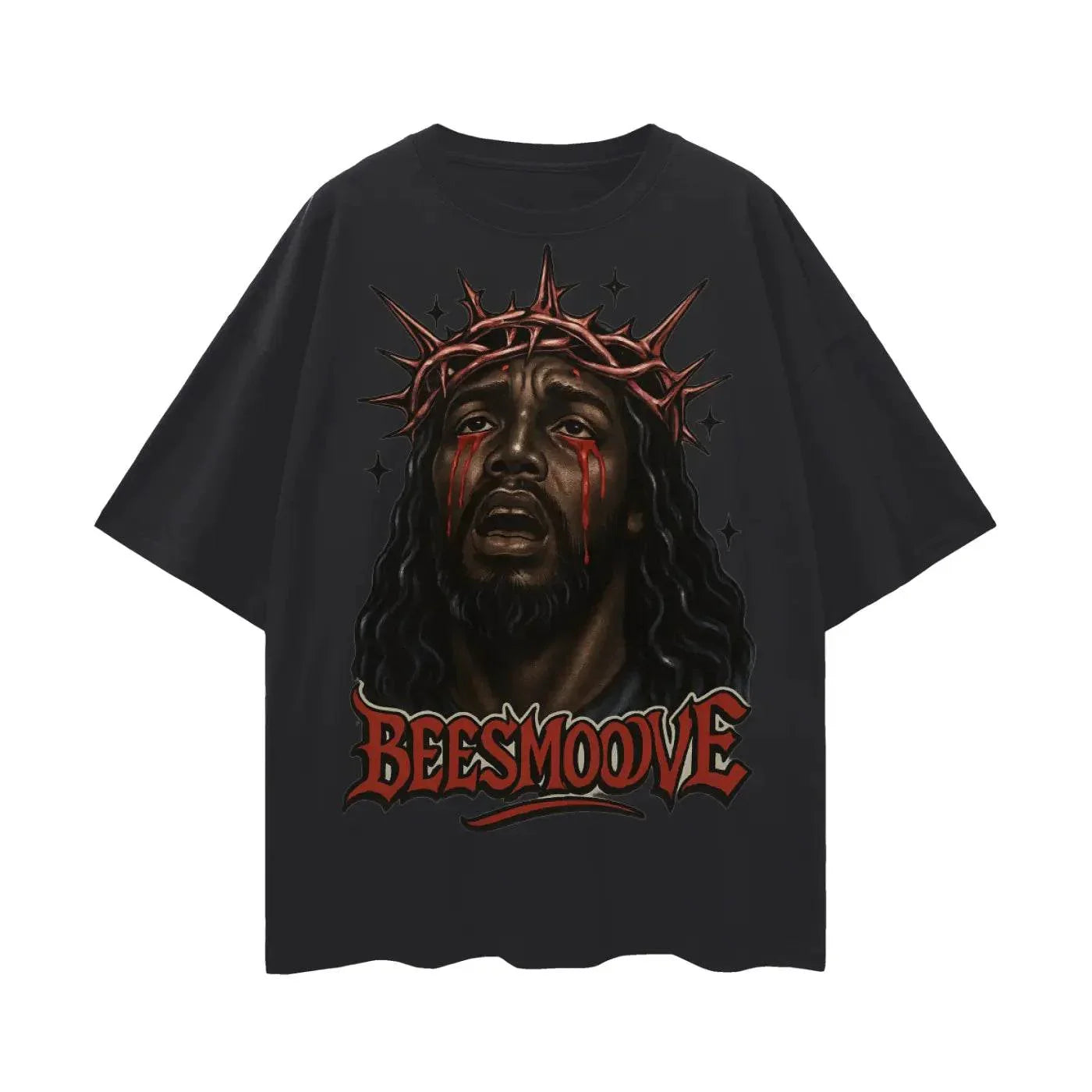 BEESMOOVE Black Jesus Oversize Deep Drop Shoulder Tee - Beesmoove