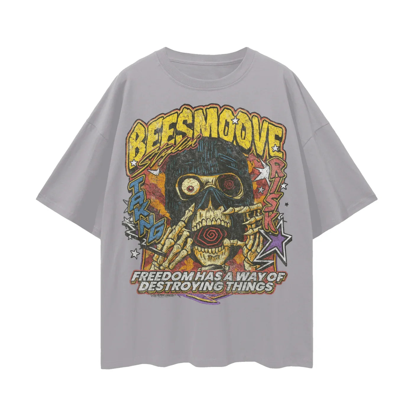 BEESMOOVE Chaos Skull V1 Oversize Deep Drop Shoulder Tee - Beesmoove