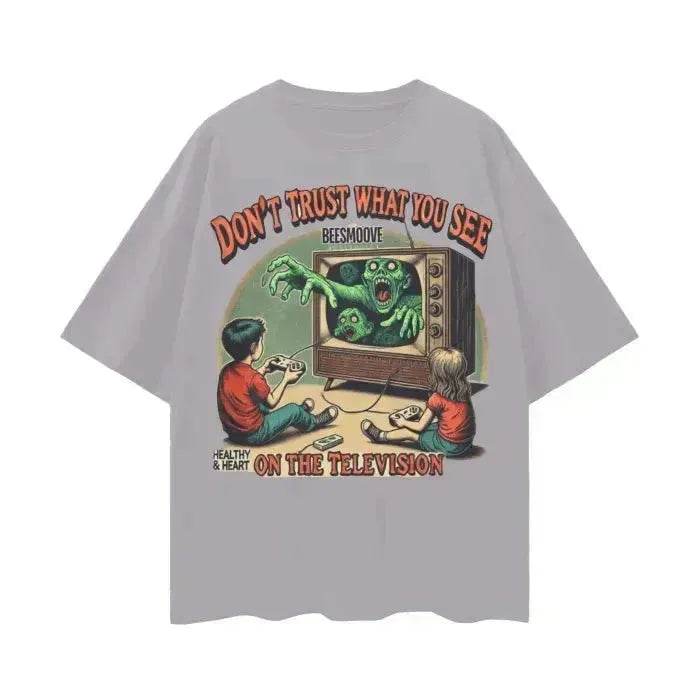 Beesmoove Don’t Trust What You See On The Television Oversize Tee - Beesmoove