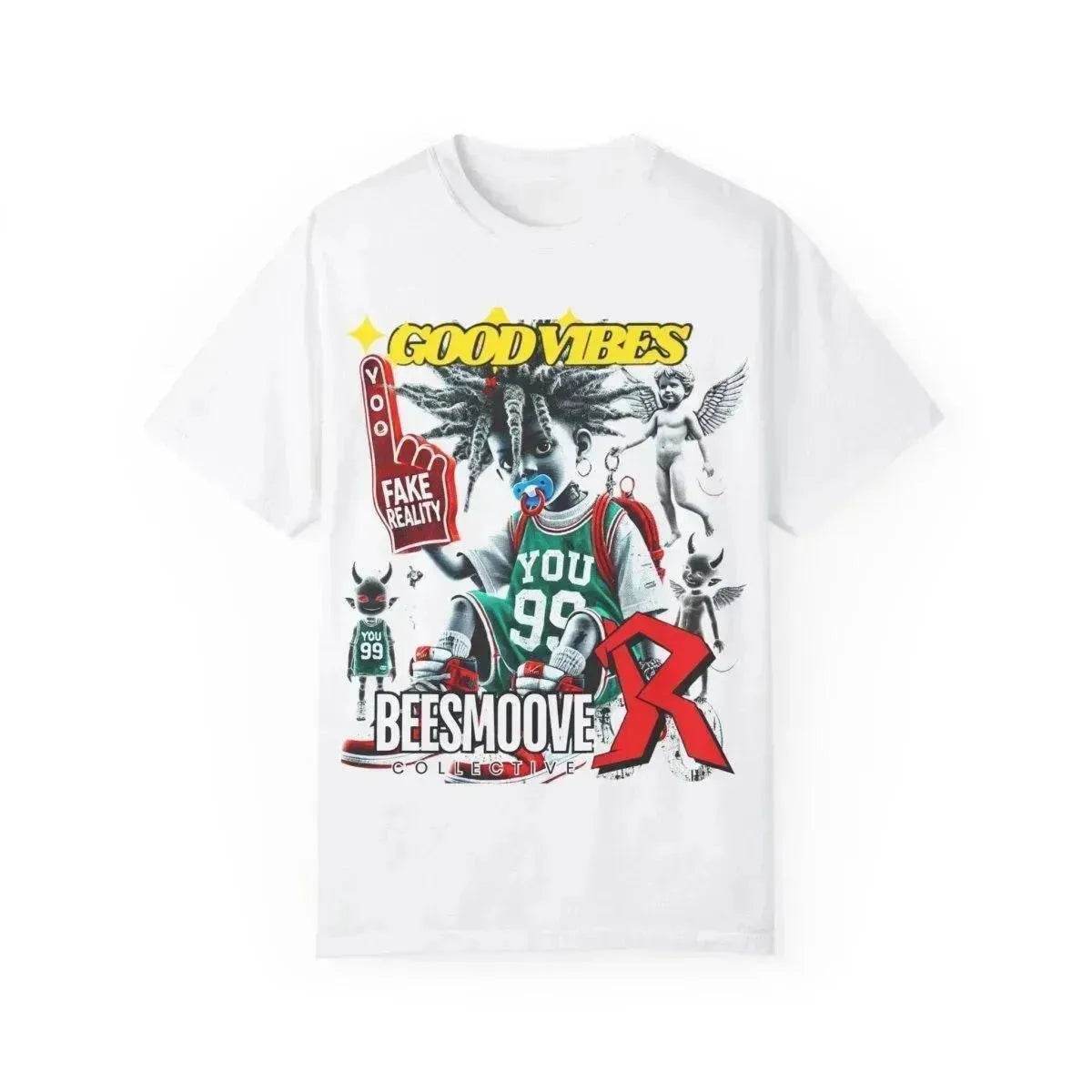 Beesmoove good vibes fake reality Garment-Dyed Heavyweight Cotton Tee - Beesmoove