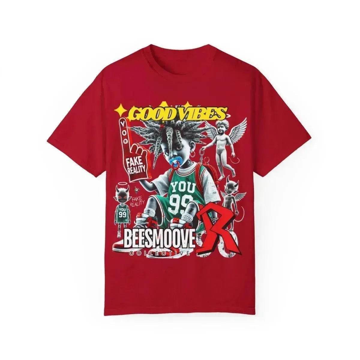Beesmoove good vibes fake reality Garment-Dyed Heavyweight Cotton Tee - Beesmoove