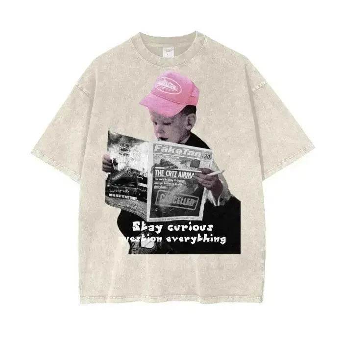 Beesmoove Stay Curious Question Everything Wash Oversize T-Shirt - Beesmoove