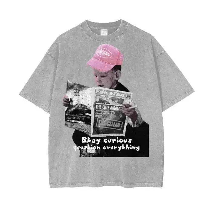 Beesmoove Stay Curious Question Everything Wash Oversize T-Shirt - Beesmoove
