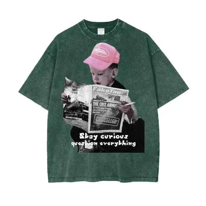 Beesmoove Stay Curious Question Everything Wash Oversize T-Shirt - Beesmoove