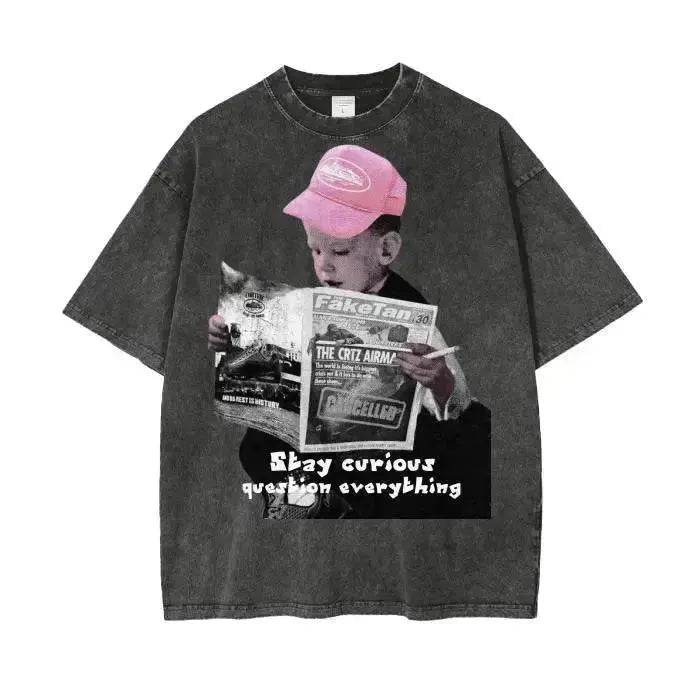Beesmoove Stay Curious Question Everything Wash Oversize T-Shirt - Beesmoove