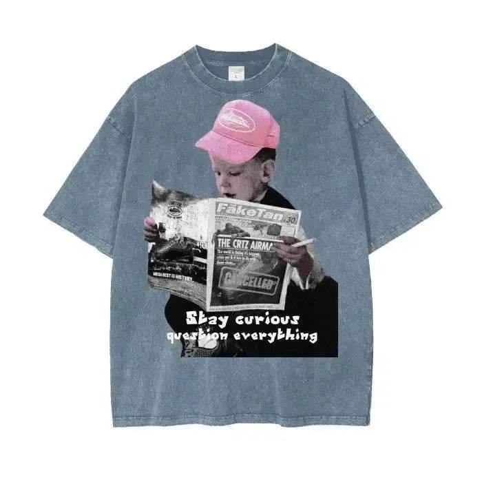 Beesmoove Stay Curious Question Everything Wash Oversize T-Shirt - Beesmoove