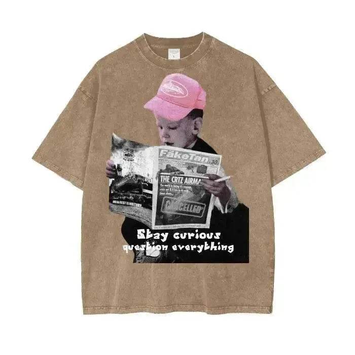 Beesmoove Stay Curious Question Everything Wash Oversize T-Shirt - Beesmoove