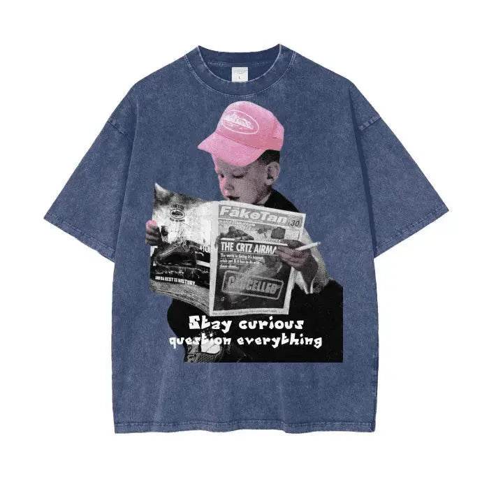 Beesmoove Stay Curious Question Everything Wash Oversize T-Shirt - Beesmoove