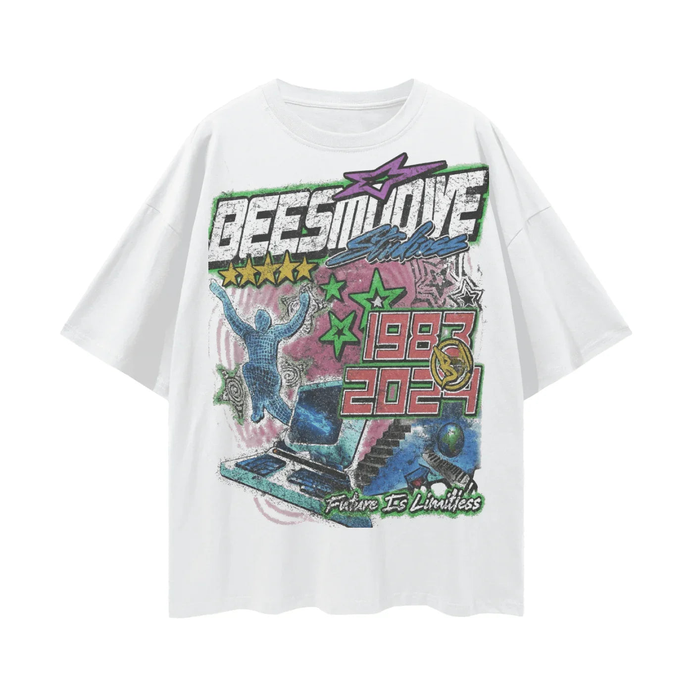BEESMOOVE Digital Ascension 1983-2024 Deep Drop Shoulder Tee - Beesmoove
