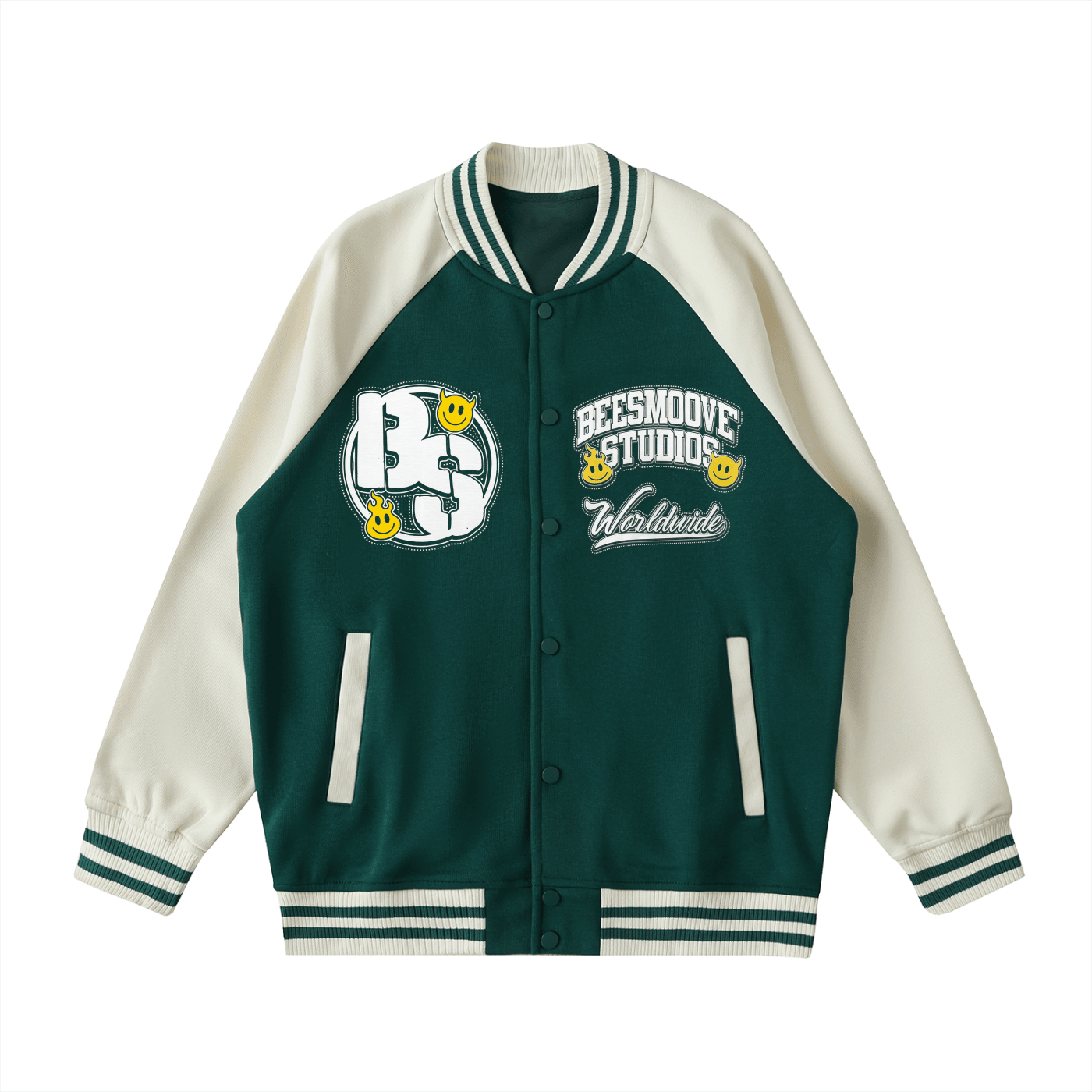 BEESMOOVE Worldwide Global
Tone Raglan Sleeve Varsity Jacket - Beesmoove