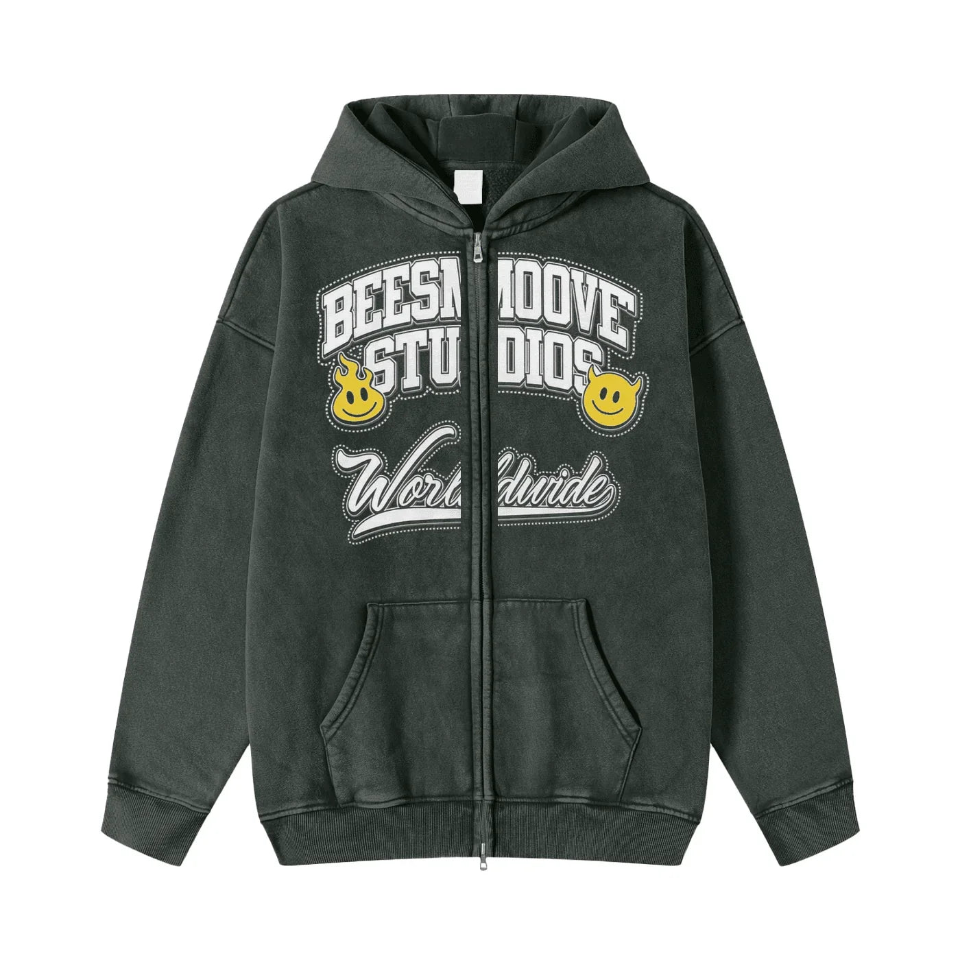 BEESMOOVE BeeSmiles Worldwide Washed Zip-Through Fleece Hoodie - Beesmoove