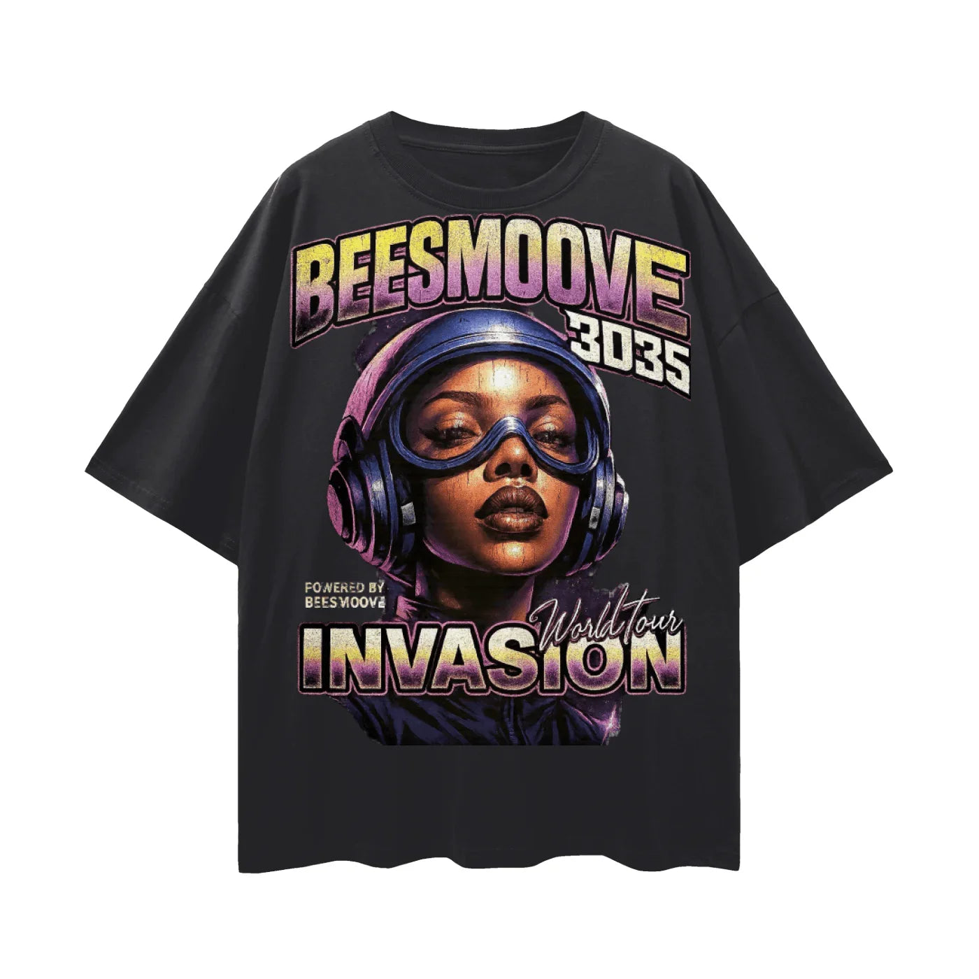 BEESMOOVE Invasion Queen of the Cosmos Oversize Deep Drop Shoulder Tee - Beesmoove