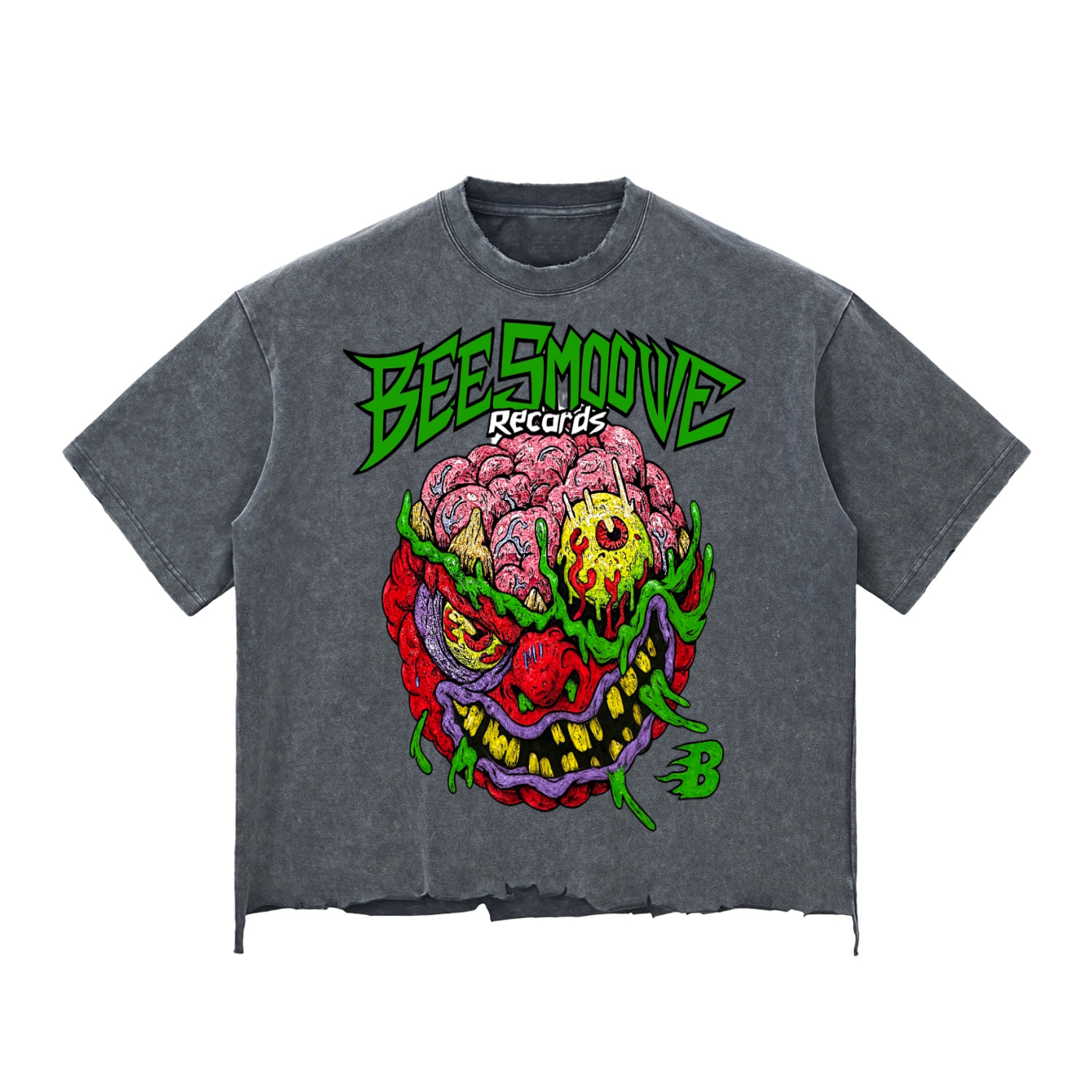 BEESMOOVE Mind Drip Records Wash Raw-Hem Boxy T-shirt