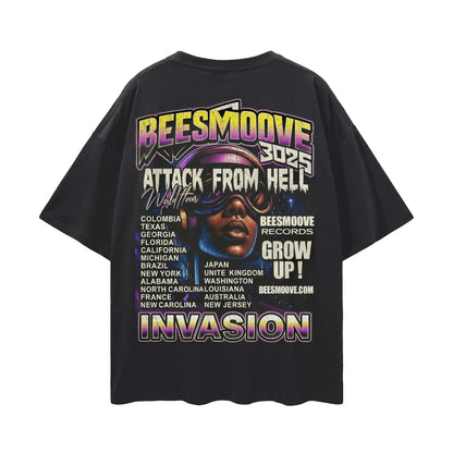 BEESMOOVE Invasion Queen of the Cosmos Oversize Deep Drop Shoulder Tee - Beesmoove 