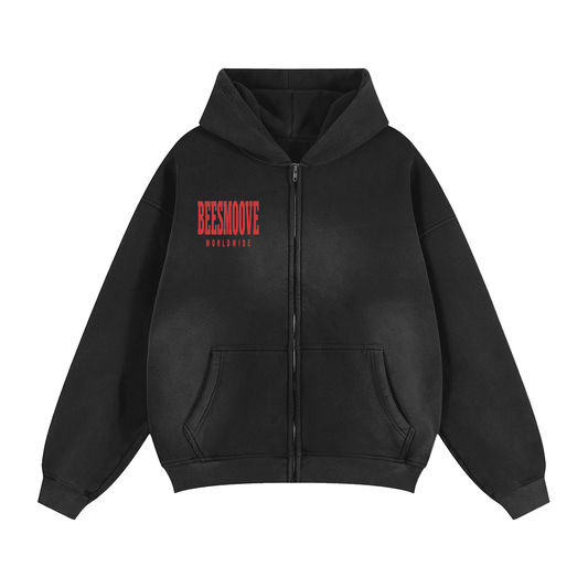 BEESMOOVE Global Hive Edition Two-way Zipper Boxy Fleece Hoodie - Beesmoove 