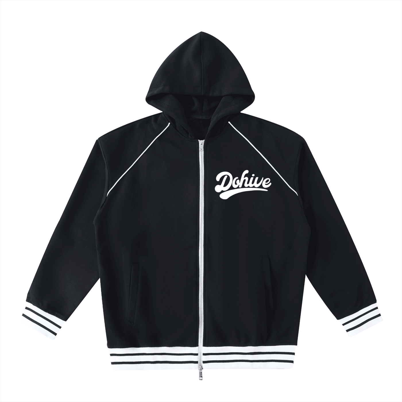 BEESMOOVE DOHIVE Striped Trim Zip-Up Hoodie - Beesmoove 