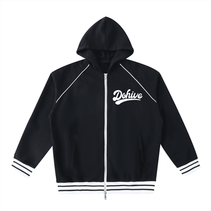 BEESMOOVE DOHIVE Striped Trim Zip-Up Hoodie - Beesmoove 