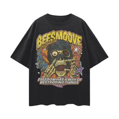BEESMOOVE Chaos Skull V1 Oversize Deep Drop Shoulder Tee - Beesmoove 