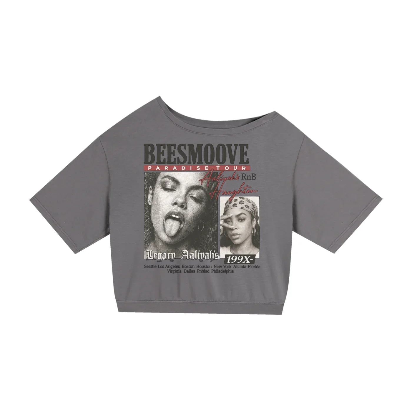 BEESMOOVE Aaliyah’s Legacy Tour 
Asymmetric Shoulder Oversized Cotton T-Shirt - Beesmoove 