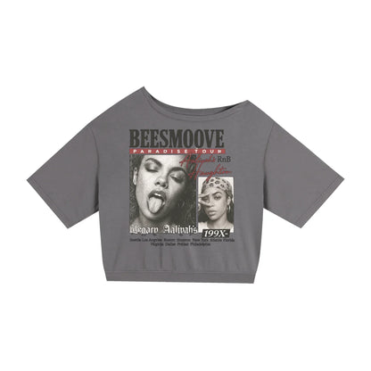 BEESMOOVE Aaliyah’s Legacy Tour 
Asymmetric Shoulder Oversized Cotton T-Shirt - Beesmoove 