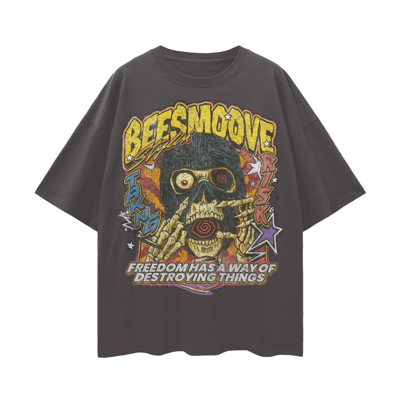 BEESMOOVE Chaos Skull V1 Oversize Deep Drop Shoulder Tee - Beesmoove 