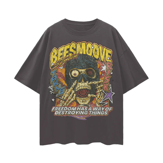BEESMOOVE Chaos Skull V1 Oversize Deep Drop Shoulder Tee - Beesmoove 