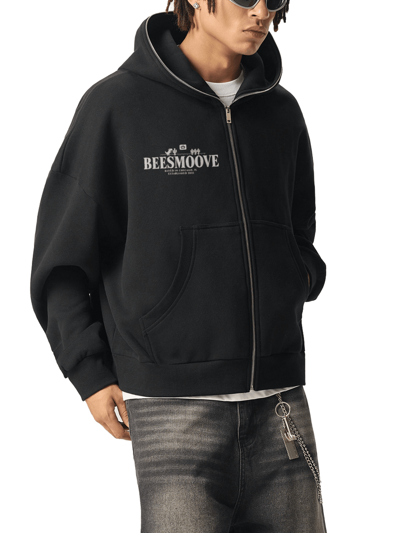 BEESMOOVE: Error Legacy Full-Zip Boxy Hoodie - Beesmoove 