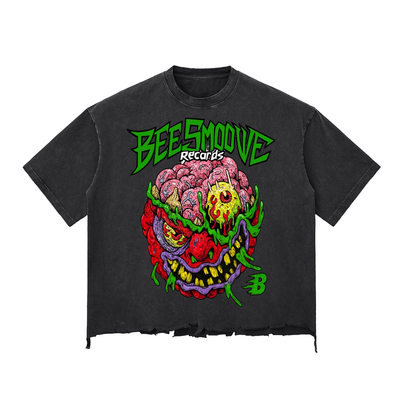 BEESMOOVE Mind Drip Records Wash Raw-Hem Boxy T-shirt