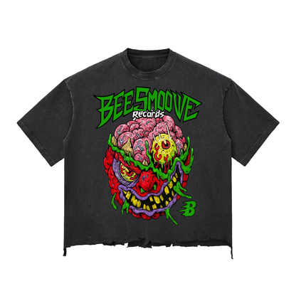 BEESMOOVE Mind Drip Records Wash Raw-Hem Boxy T-shirt