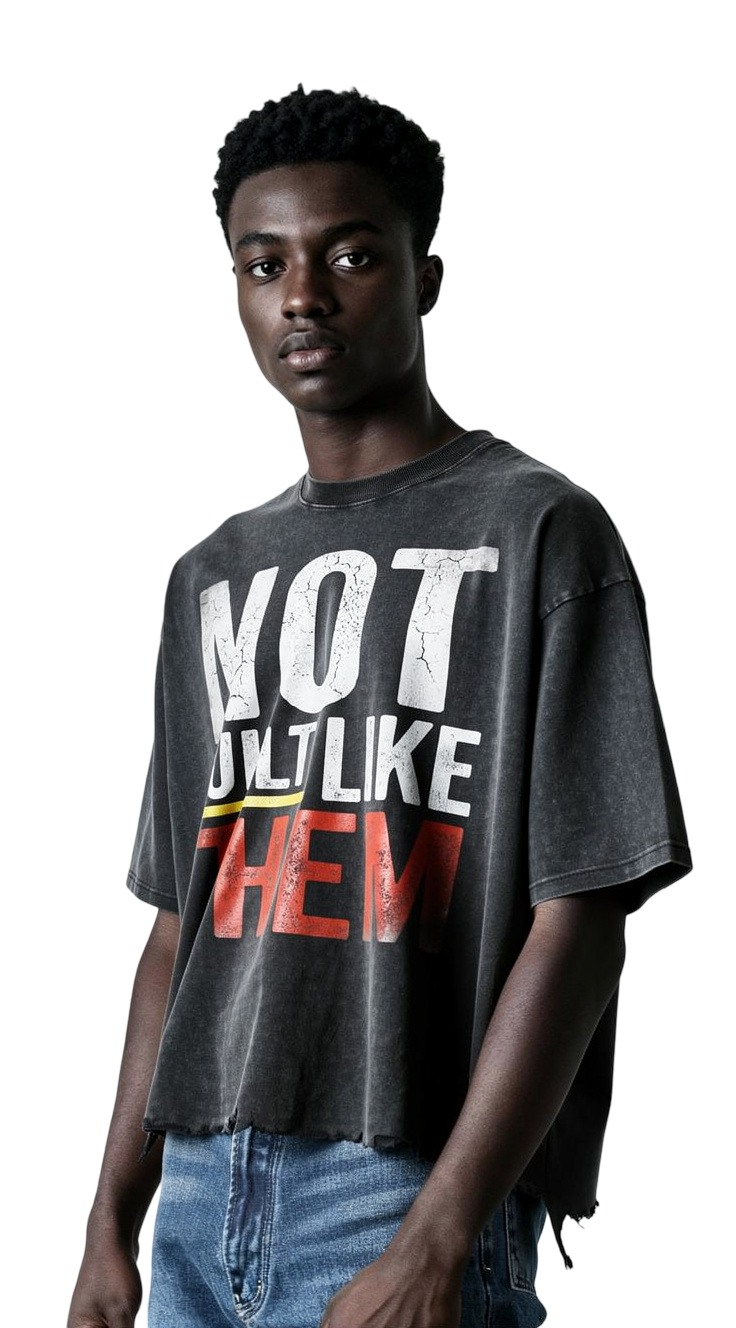 BEESMOOVE “Not Like Them” Raw Hem 2 Wash Raw-Hem Boxy T-shirt