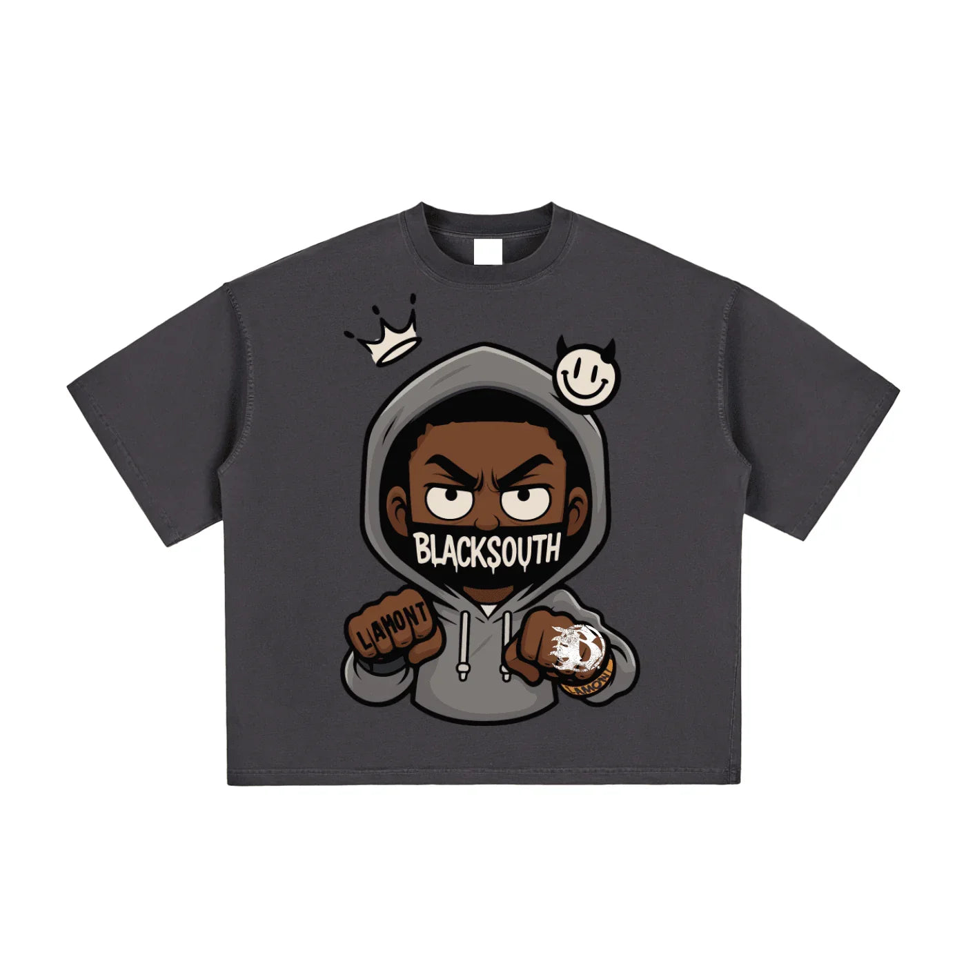 BEESMOOVE Hood Rich Lamont Washed Boxy T-Shirt - Beesmoove 