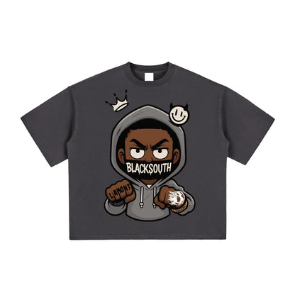 BEESMOOVE Hood Rich Lamont Washed Boxy T-Shirt - Beesmoove 