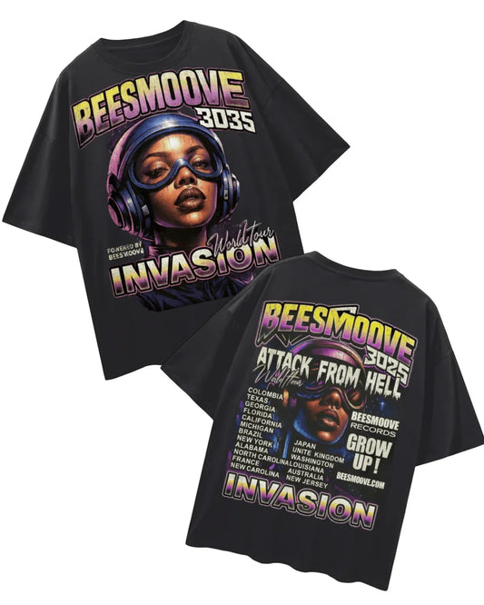 BEESMOOVE Invasion Queen of the Cosmos Oversize Deep Drop Shoulder Tee - Beesmoove 