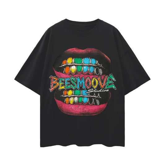 BEESMOOVE Painted Pressure Oversize Deep Drop Shoulder Tee - Beesmoove 