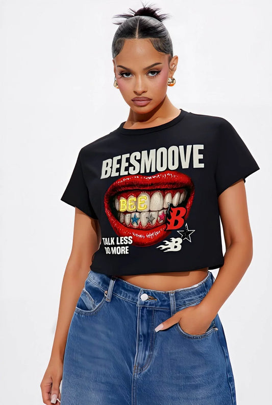 BEESMOOVE BEE LEGENDARY Lips Women's Fitted Crop Tee - Beesmoove 