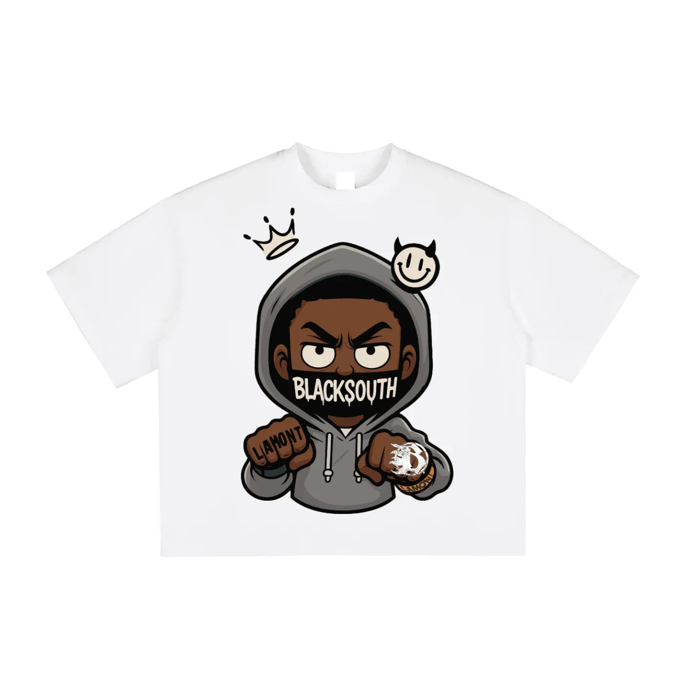 BEESMOOVE Hood Rich Lamont Washed Boxy T-Shirt - Beesmoove 