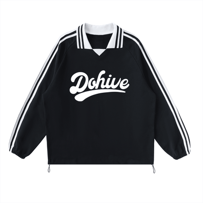 BEESMOOVE DOHIVE Contrast Striped Lapel Collar Sweatshirt - Beesmoove 