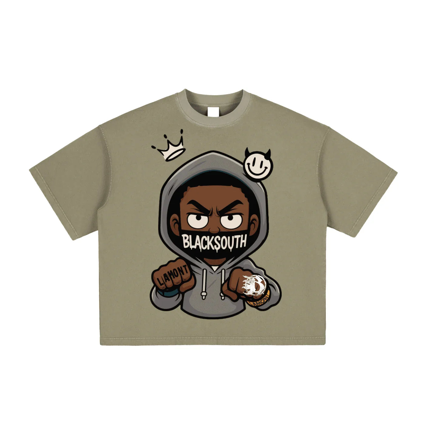 BEESMOOVE Hood Rich Lamont Washed Boxy T-Shirt - Beesmoove 