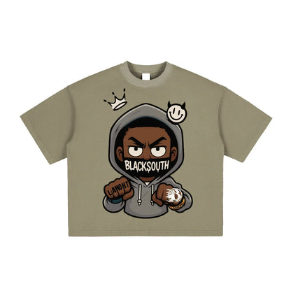 BEESMOOVE Hood Rich Lamont Washed Boxy T-Shirt - Beesmoove 