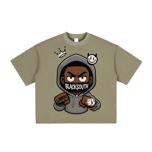 BEESMOOVE Hood Rich Lamont Washed Boxy T-Shirt - Beesmoove 