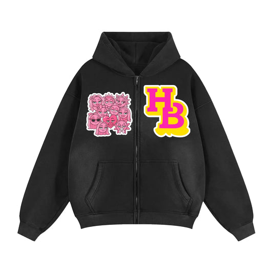 BEESMOOVE HIVEBREAKER Sun Lords pink Edition Zipper Boxy Fleece Hoodie - Beesmoove 