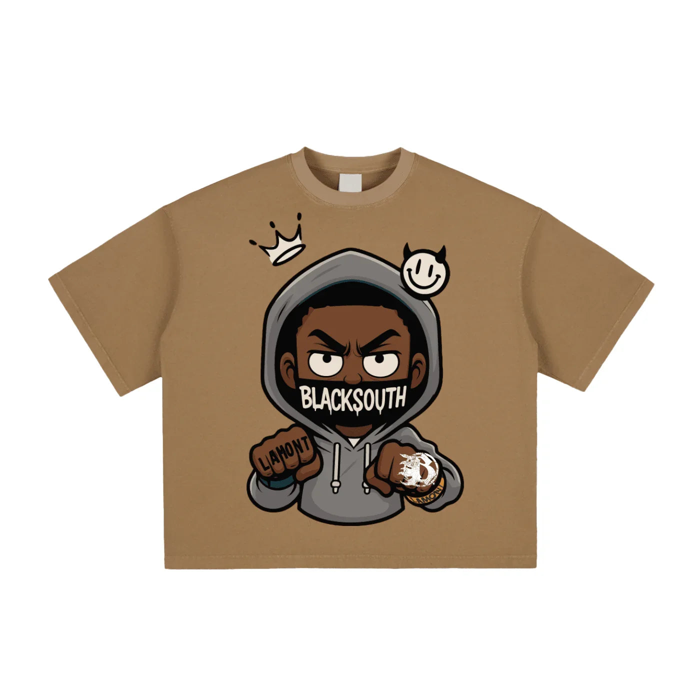 BEESMOOVE Hood Rich Lamont Washed Boxy T-Shirt - Beesmoove 