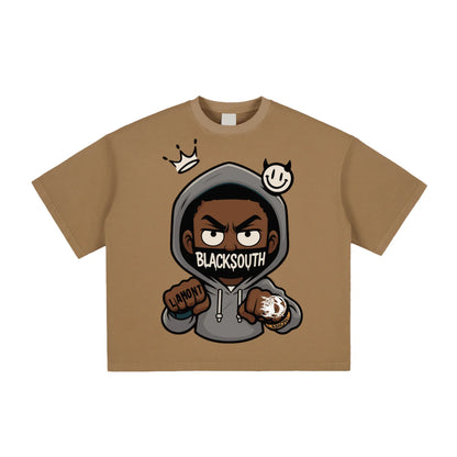 BEESMOOVE Hood Rich Lamont Washed Boxy T-Shirt - Beesmoove 